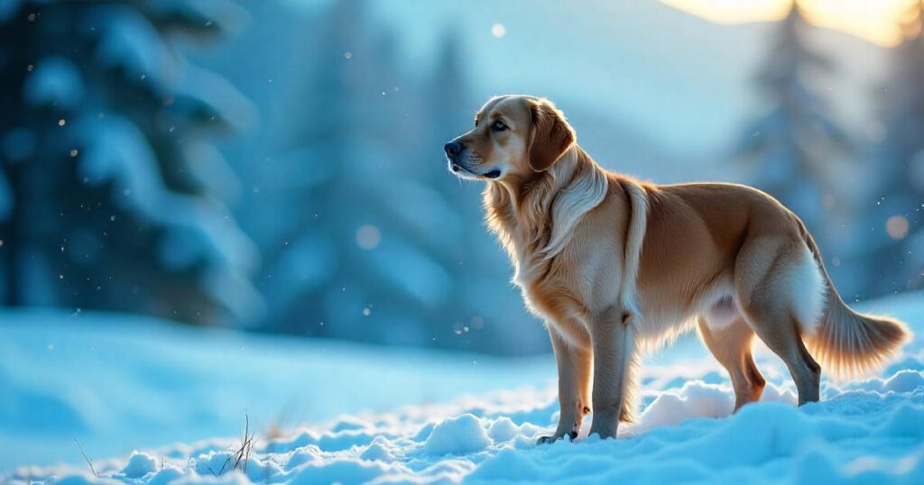 Labrador Retriever jugando en la nieve