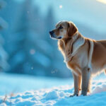 Labrador Retriever jugando en la nieve